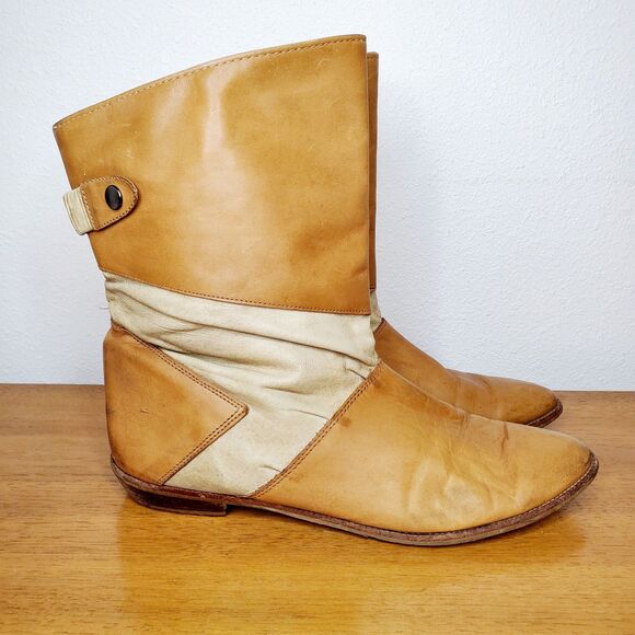Unique Vintage Shoes - VTG Leather Slouchy Cowboy Boots Peter Pan Pull On Shoes Western Casual SZ 12N